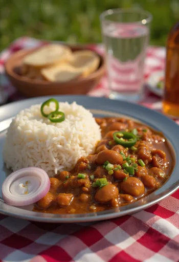 Rajma chawal, indiai vörösbab curry tálalva basmati rizzsel egy tálban