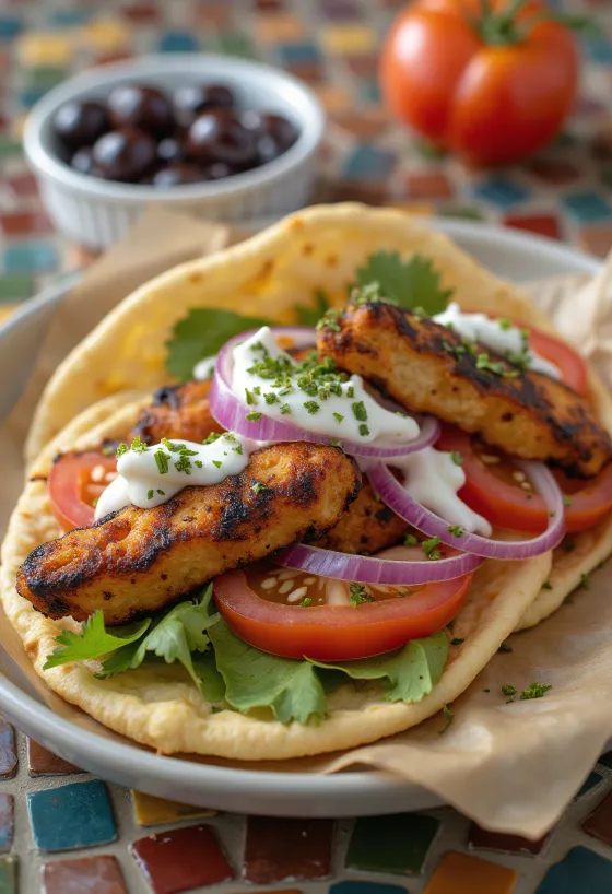 BBQ grillezett vegán gyros tálalva