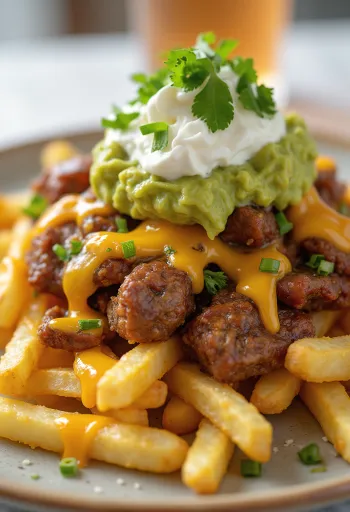 Carne Asada Fries mexikói stílusban tálalva