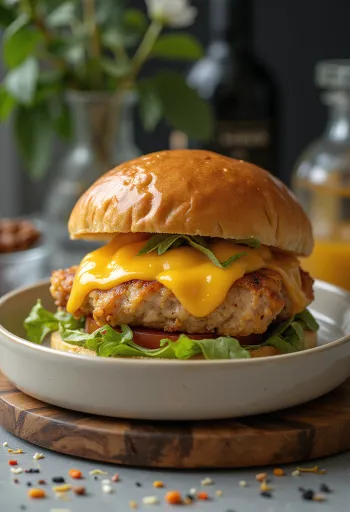 Egészben sült csirkemelles burger grillezett csirkével és olvadó sajttal