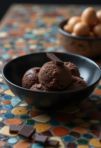 Gazdag fekete csokoládé sorbet tálalva