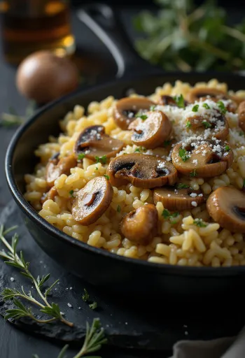 Gombás rizs tálalva friss petrezselyemmel és parmezánnal