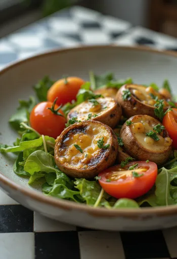 Grillezett gomba saláta friss zöldségekkel