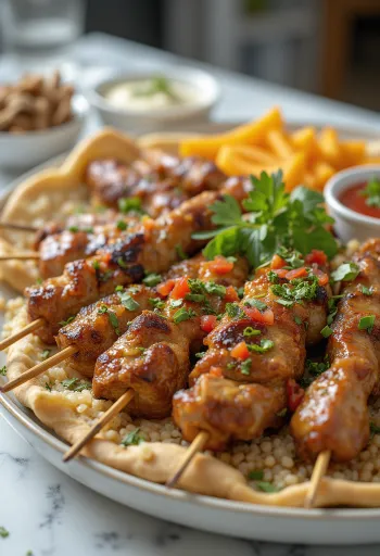 Kebab Kóstoló Menü grillezett húsnyársakkal, humusszal és joghurtos szósszal