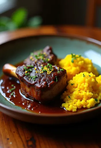 Osso Buco sáfrányos karfiolrizzsel tálalva