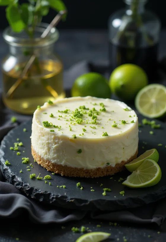 Lime-mentás sajttorta szeletelve tálalva