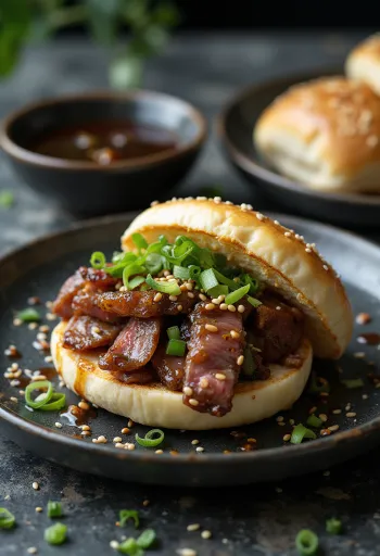 Marhahúsos és szezámmagos bao bun tálalva