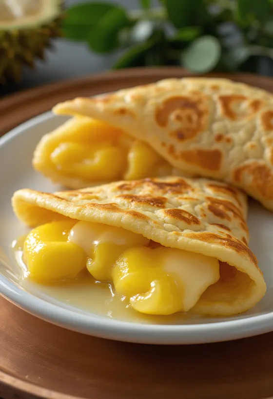 Martabak manis duriánnal, friss és édes ázsiai desszert