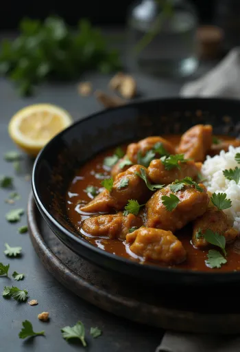 Nihari csirkével, friss korianderrel tálalva