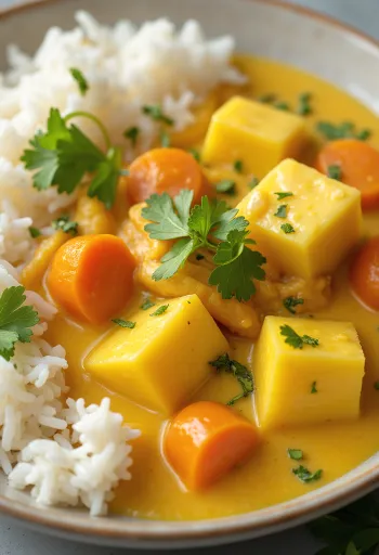 Padlizsán curry fűszeresen, kókusztejjel tálalva