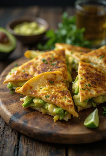 Quesadilla avokádóval és olvadt sajttal töltve, ropogósra sütve