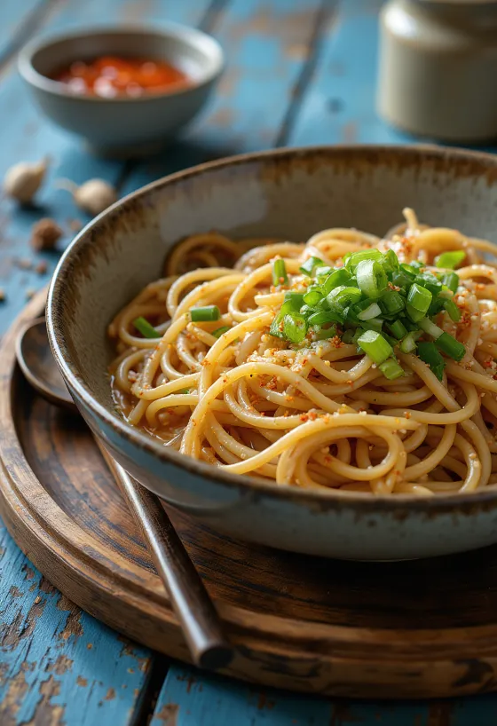 Zaru soba shichimi togarashival, szójaszósszal és friss gyömbérrel tálalva