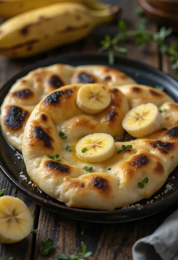 Banános naan kenyér tálalva