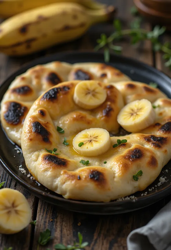Banános naan kenyér tálalva