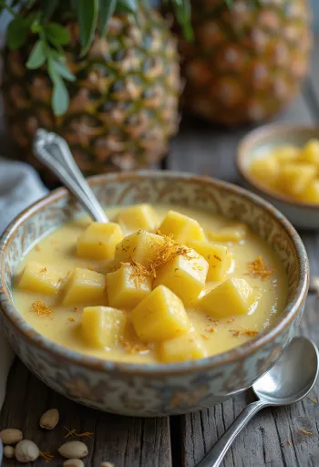 Basundi ananásszal, gazdag tejkrém és friss ananászdarabokkal