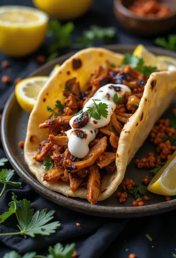 BBQ grillezett vegán shawarma tálalva