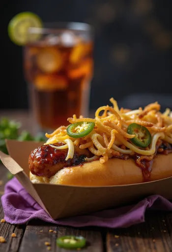 BBQ hot dog szaftosan tálalva