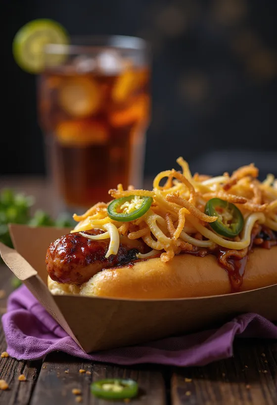 BBQ hot dog szaftosan tálalva