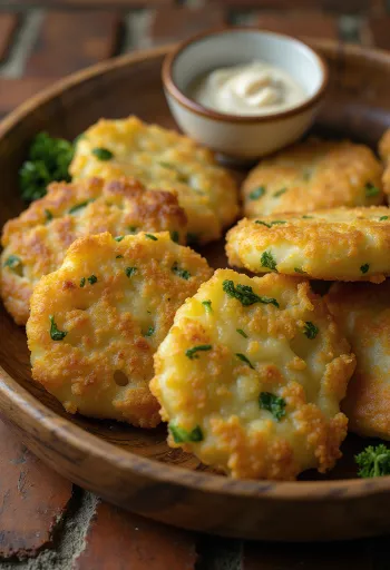 Ropogós brokkolis korokke, friss zöldségekkel tálalva