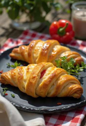 Cornish pasty chorizóval és paprikával, tálalva gazdag töltelékkel és ropogós tésztával