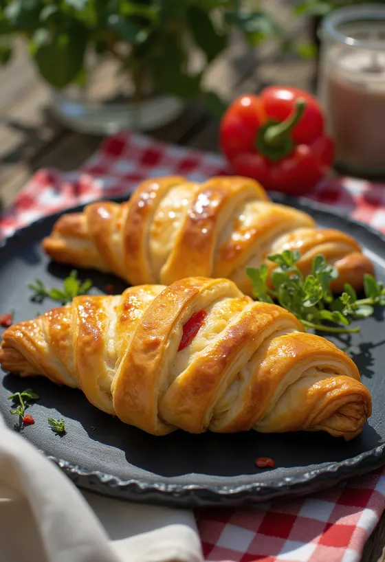 Cornish pasty chorizóval és paprikával, tálalva gazdag töltelékkel és ropogós tésztával