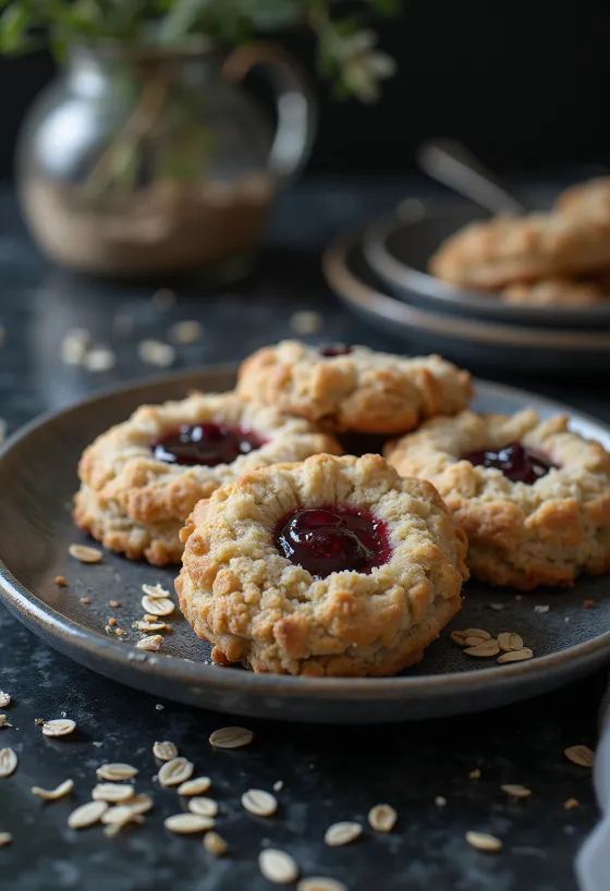 Gesztenyés-zabpelyhes linzer sütemény tálalva