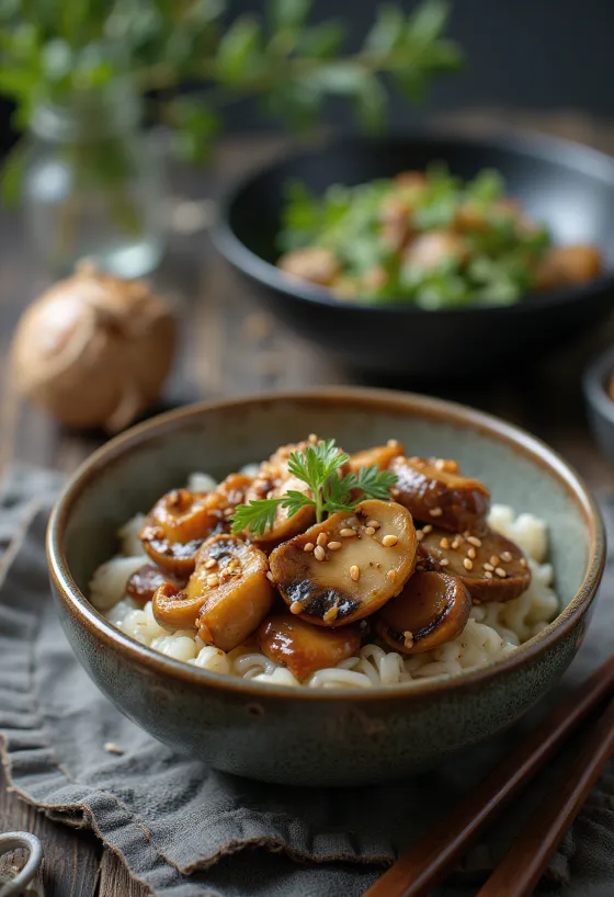 Gomae shiitake gomba tálalva friss spenóttal és pirított szezámmaggal