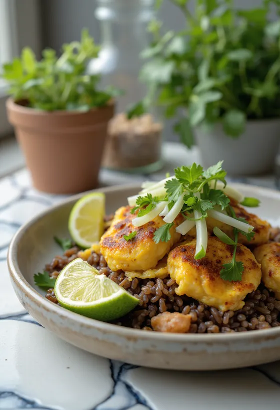 Nasi Goreng Lime-mal, gazdag fűszerekkel és friss lime-mal tálalva