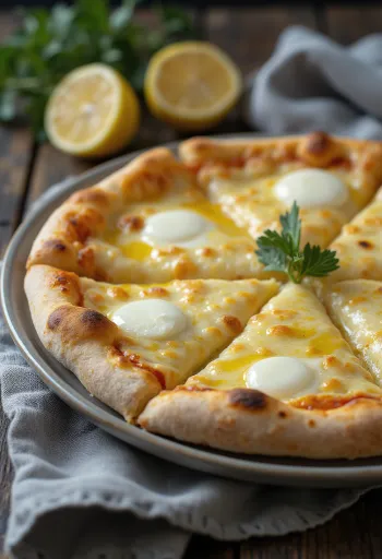 Frissen sült fehér pizza Grana Padano sajttal