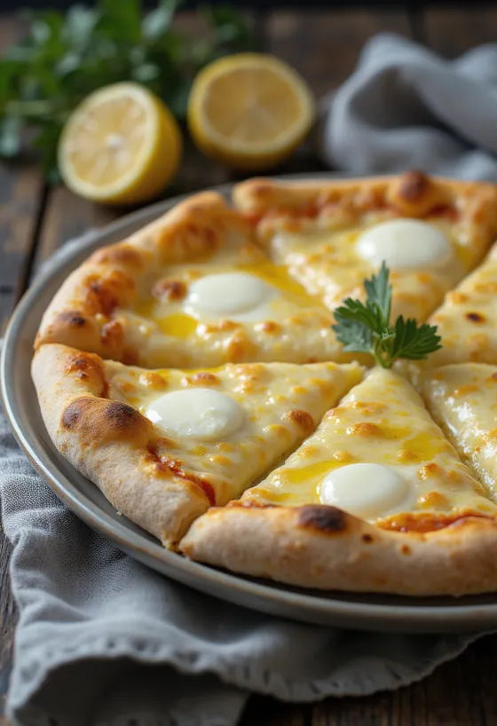 Frissen sült fehér pizza Grana Padano sajttal