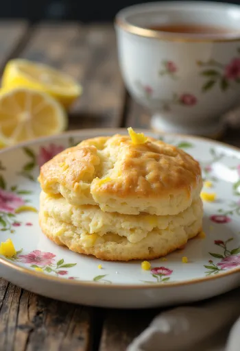 Scone citrommal, friss teával tálalva, puha és aranybarna
