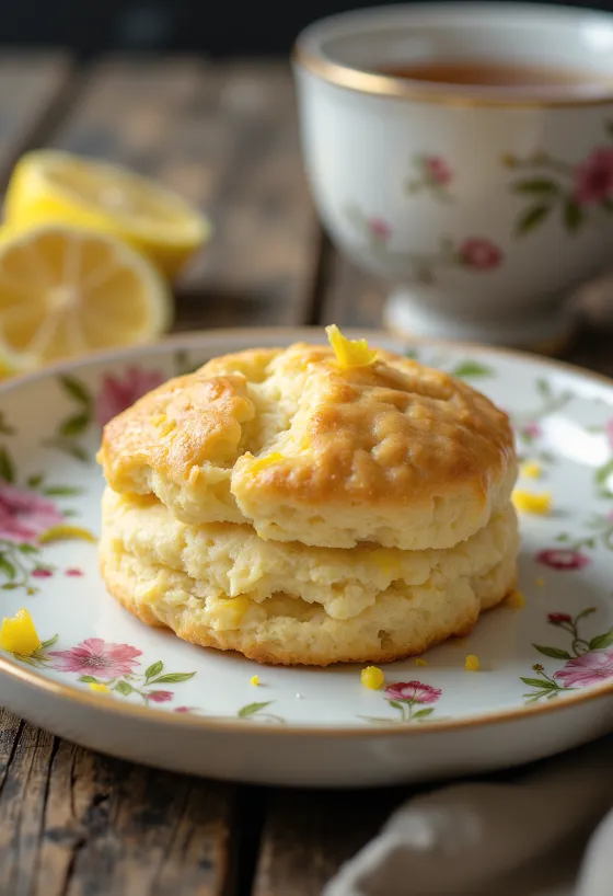 Scone citrommal, friss teával tálalva, puha és aranybarna