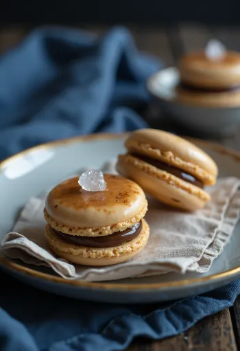 Sós karamellás macaron tálalva