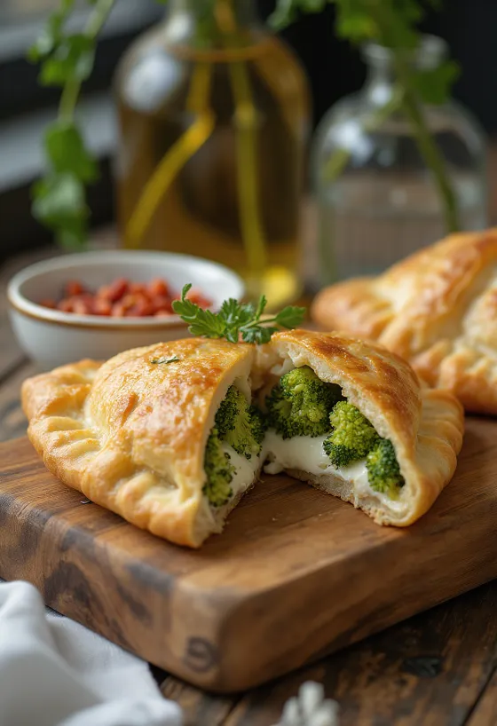Brokkolis calzone aranybarnára sütve