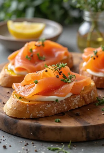 Bruschetta füstölt lazaccal és petrezselyemmel tálalva