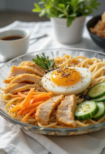 Hideg ramen tálalva szójaszószos alaplével és csirkével