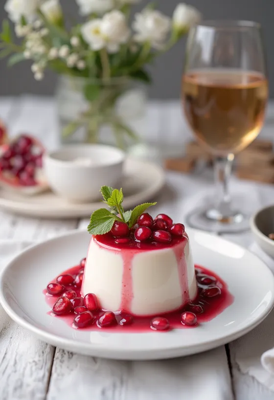 Gránátalmás panna cotta tálalva
