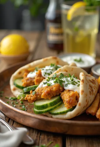 Gyros pitában, friss zöldségekkel és tzatziki öntettel tálalva