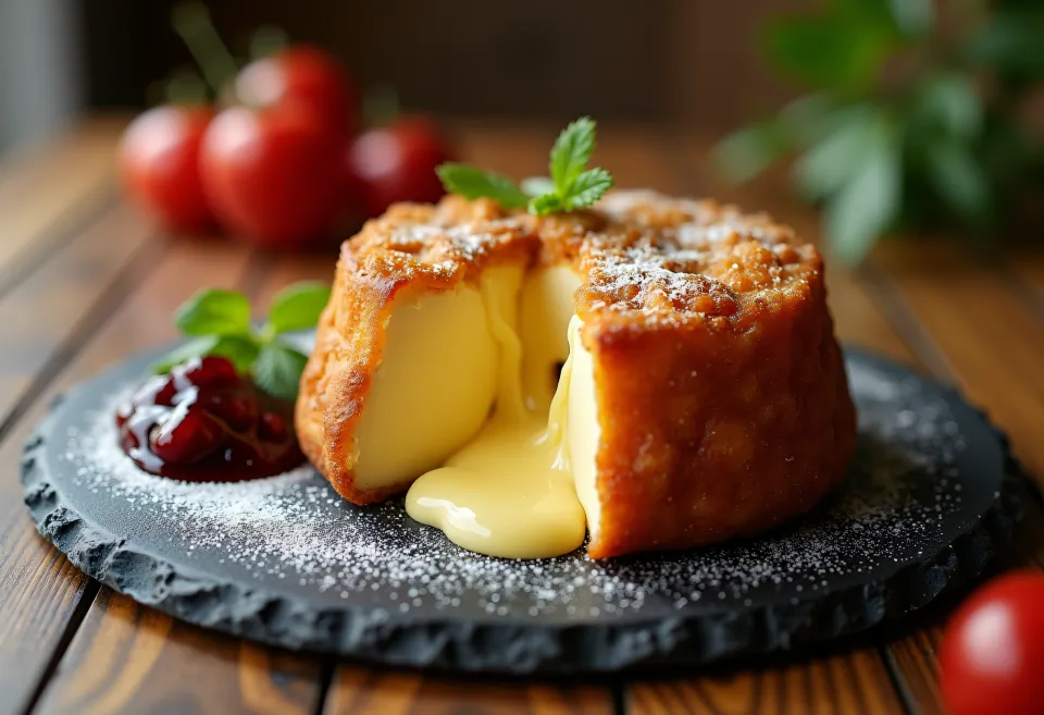 Keto rántott camembert áfonyával