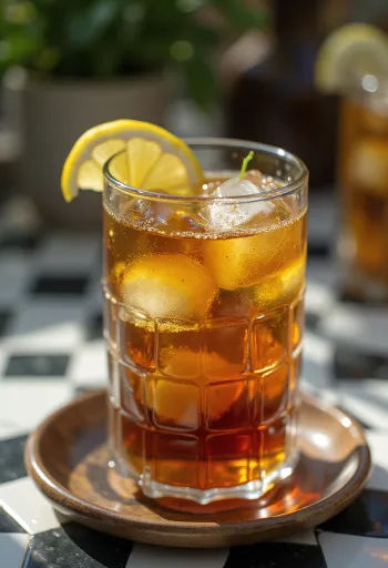Mentás jeges tea lime szeletekkel és mentalevelekkel egy pohárban
