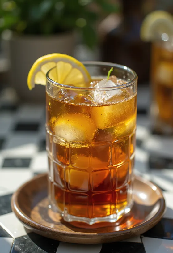 Mentás jeges tea lime szeletekkel és mentalevelekkel egy pohárban