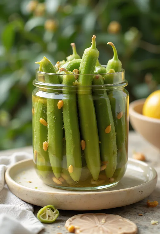 Ecetes okra befőttesüvegben