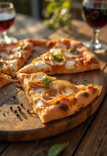 Pizza con Cipolla karamellizált hagymával és sajttal