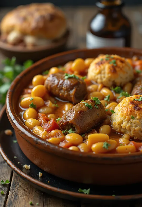 Cassoulet bárányhússal, egytálétel babbal és kolbásszal