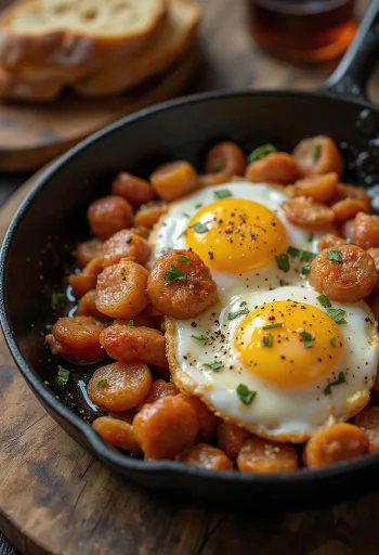 Chistorra con huevos, egy spanyol étel ropogós kolbásszal és szaftos tojással