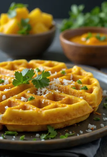 Curry-s gofri kókusztejjel és korianderrel