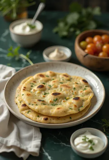 Dill leaves thepla, friss, fűszeres kenyér, zöldekkel tálalva