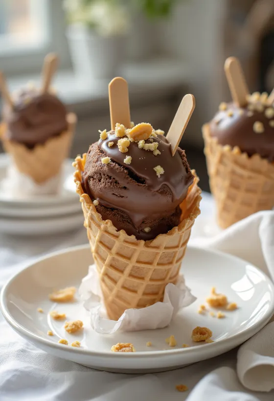 Drumstick Chocolate fagylalt tölcsérben tálalva