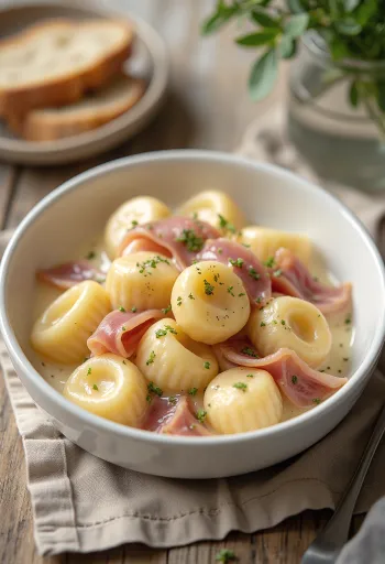Füstölt sonkás gnocchi tálalva