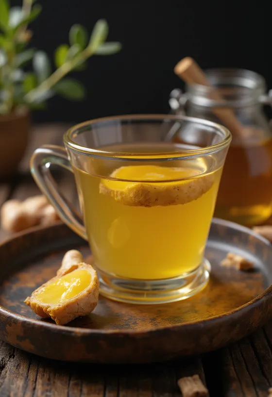 Forró gyömbéres fűszeres tea bögrében citrommal és fahéjjal